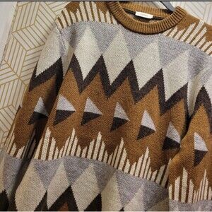 Esprit Geometric Sweater Retro 80s 90s Vintage Insp Brown Colorblock Sweater LRG